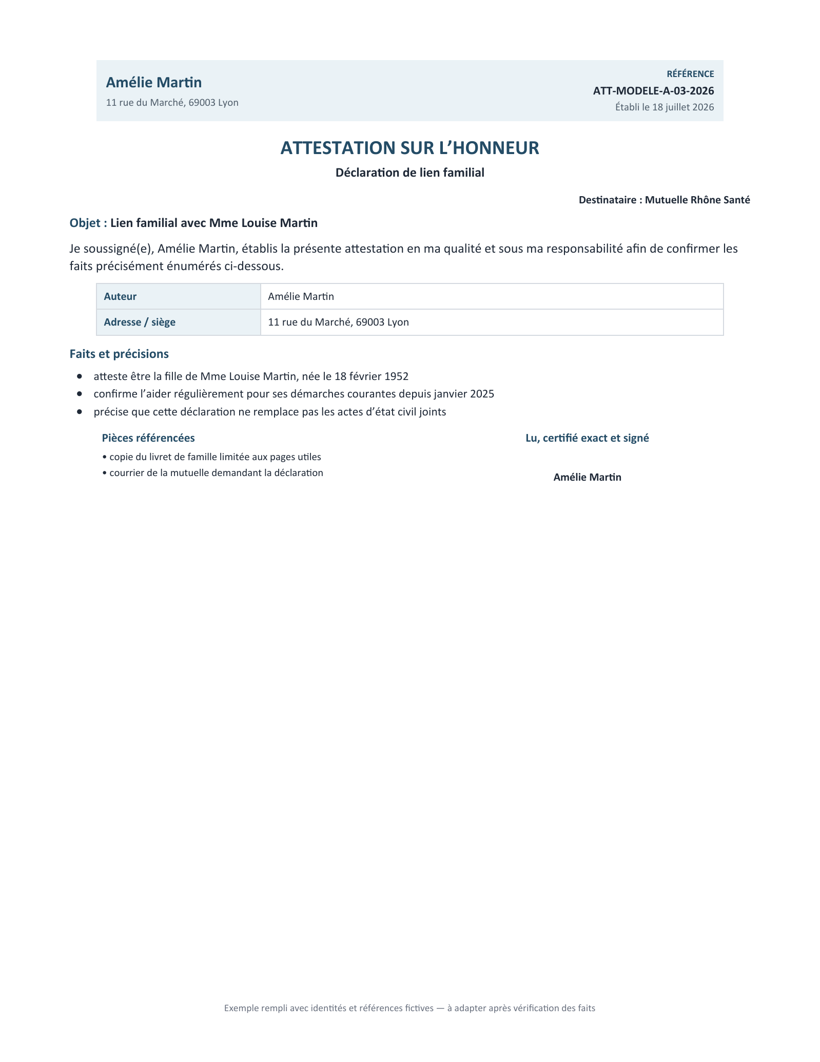 Aperçu — Déclaration de lien familial