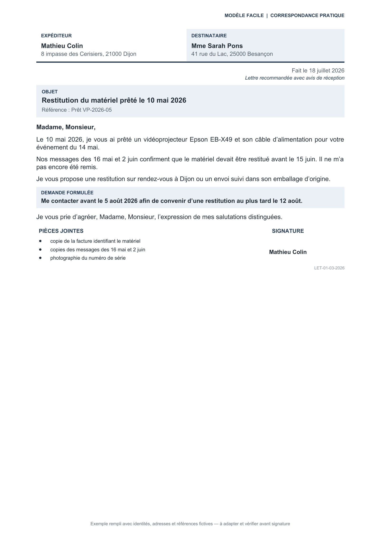 Aperçu — Lettre personnelle structurée