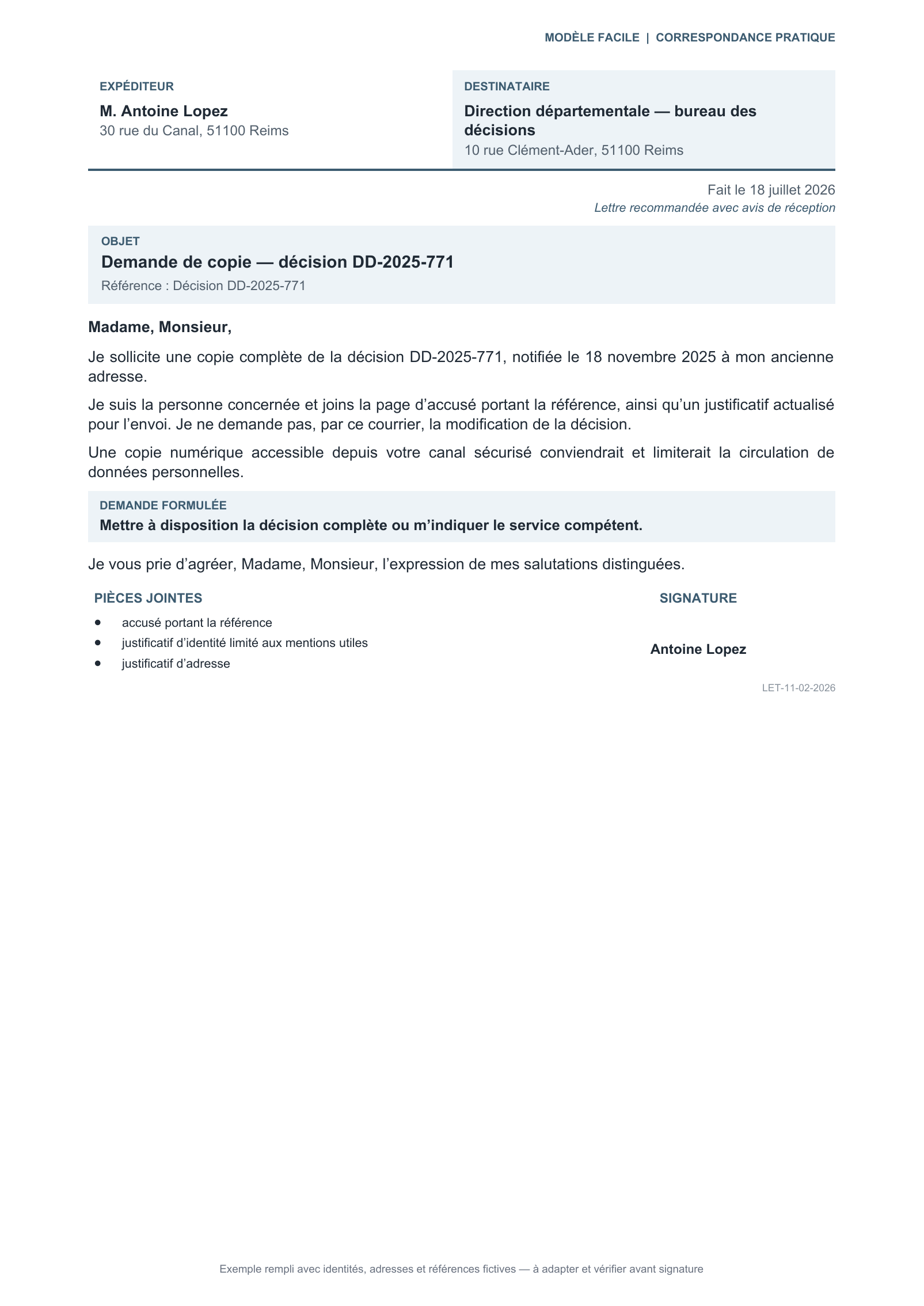 Aperçu — Demande d’une copie de décision