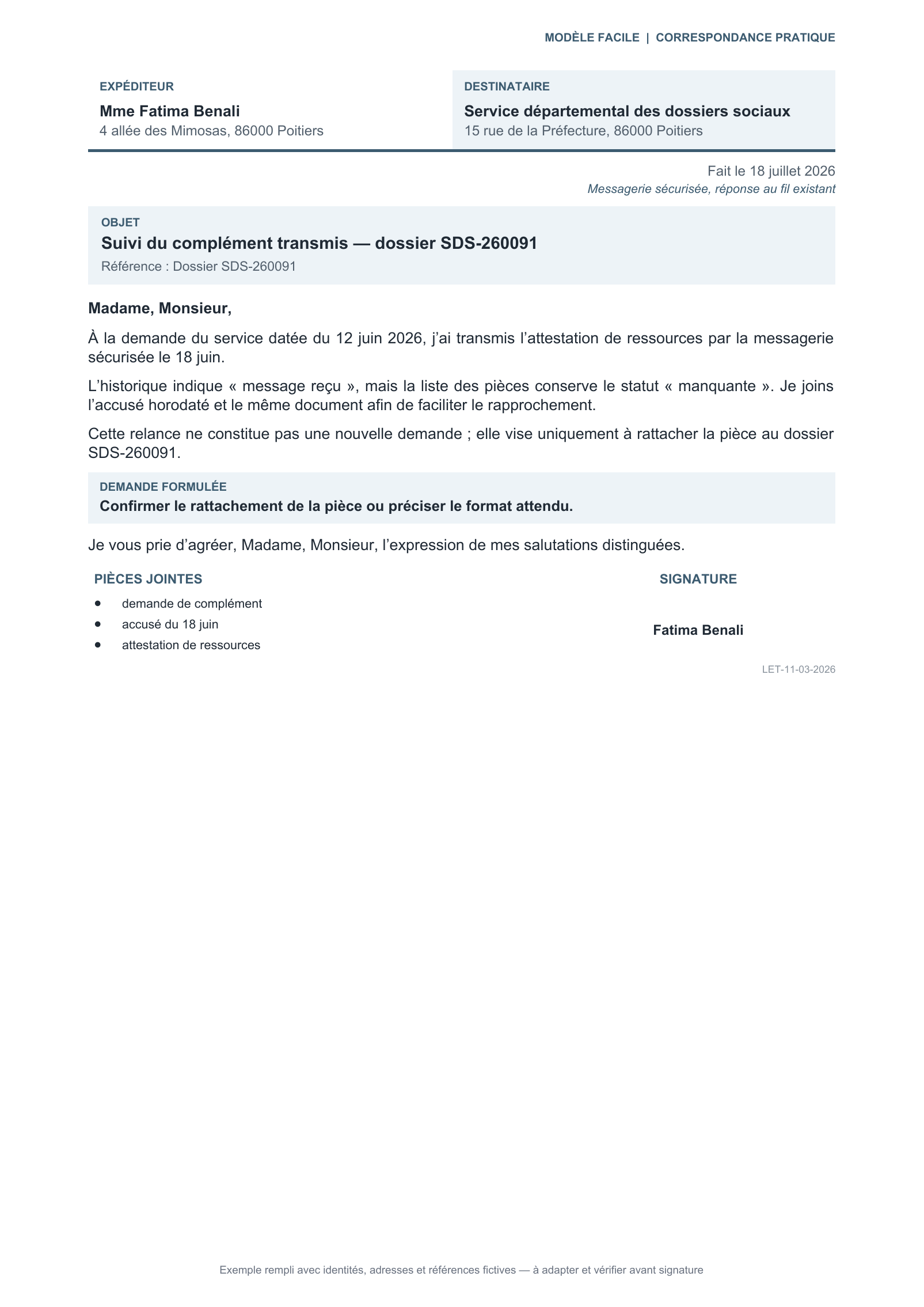 Aperçu — Suivi d’une pièce transmise