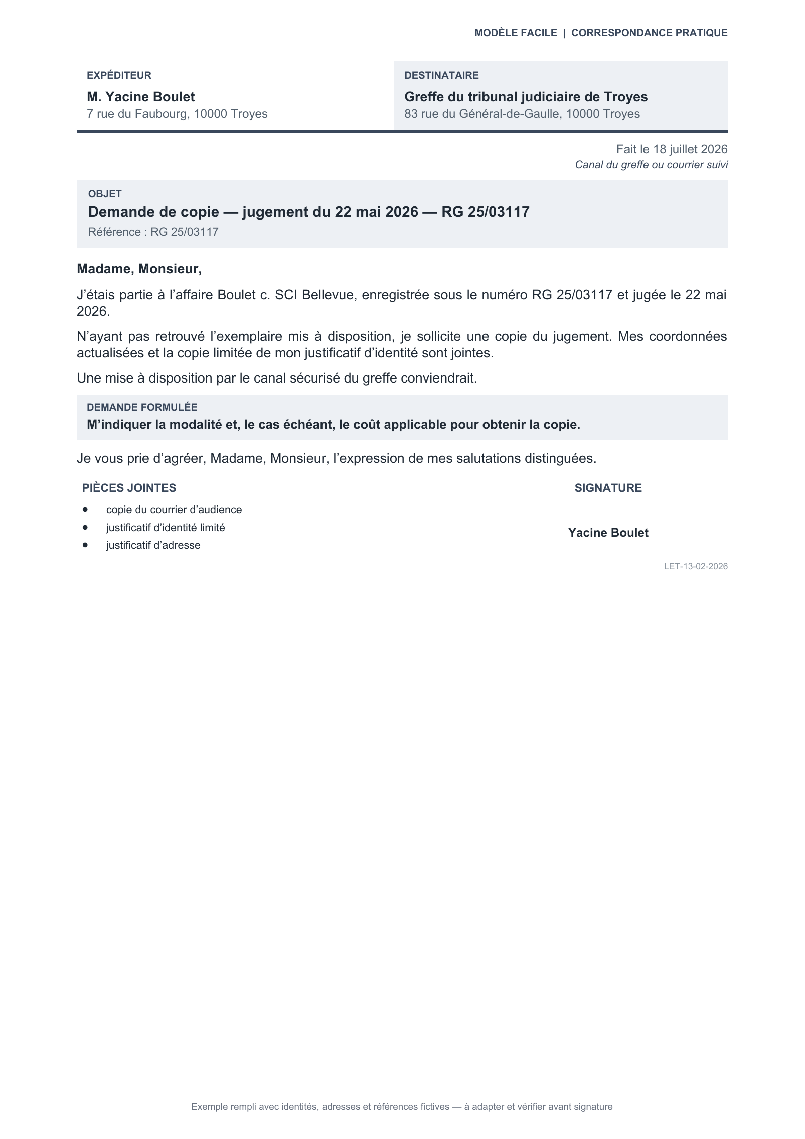 Aperçu — Demande de copie d’un jugement