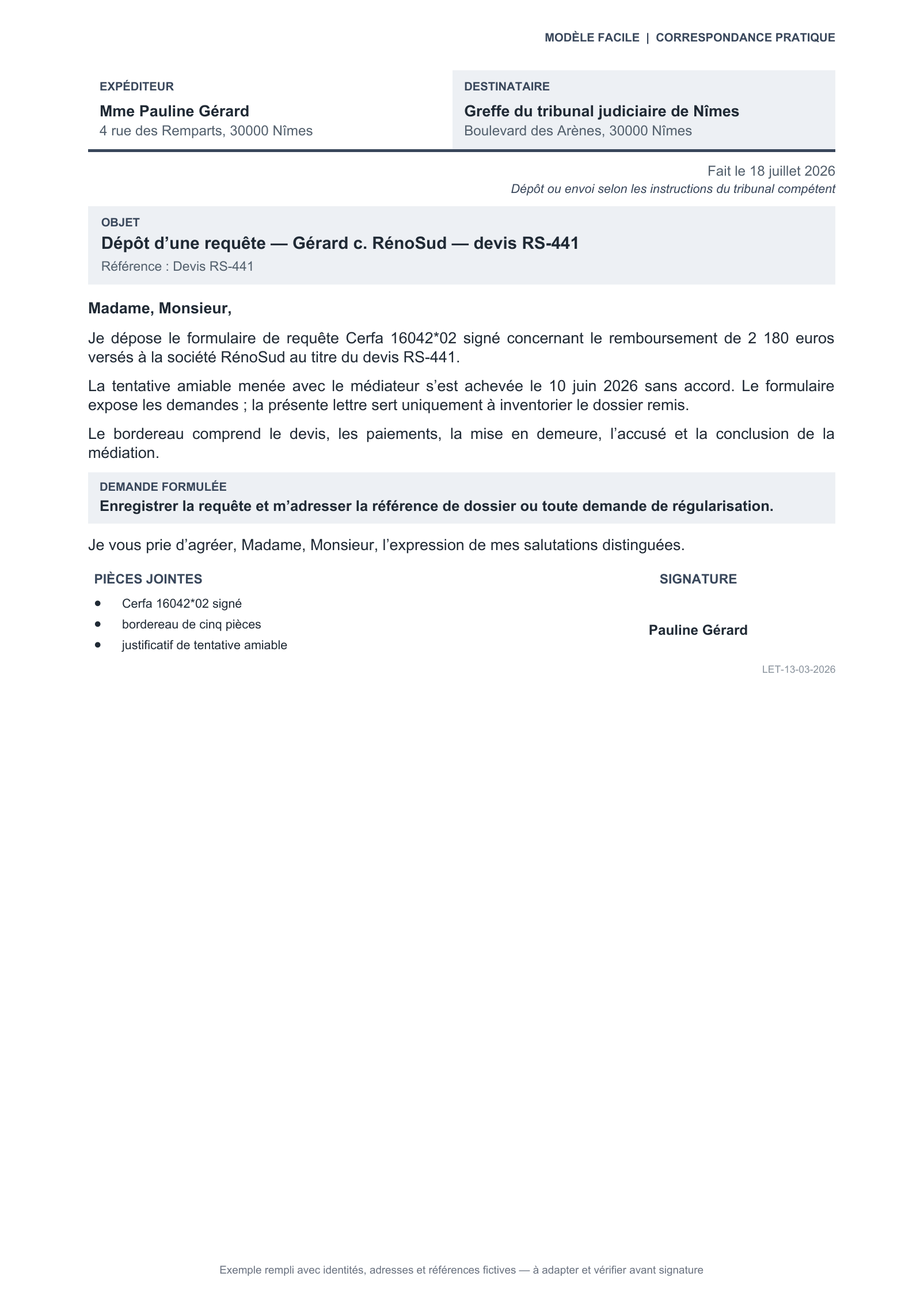 Aperçu — Accompagnement d’une requête au tribunal judiciaire