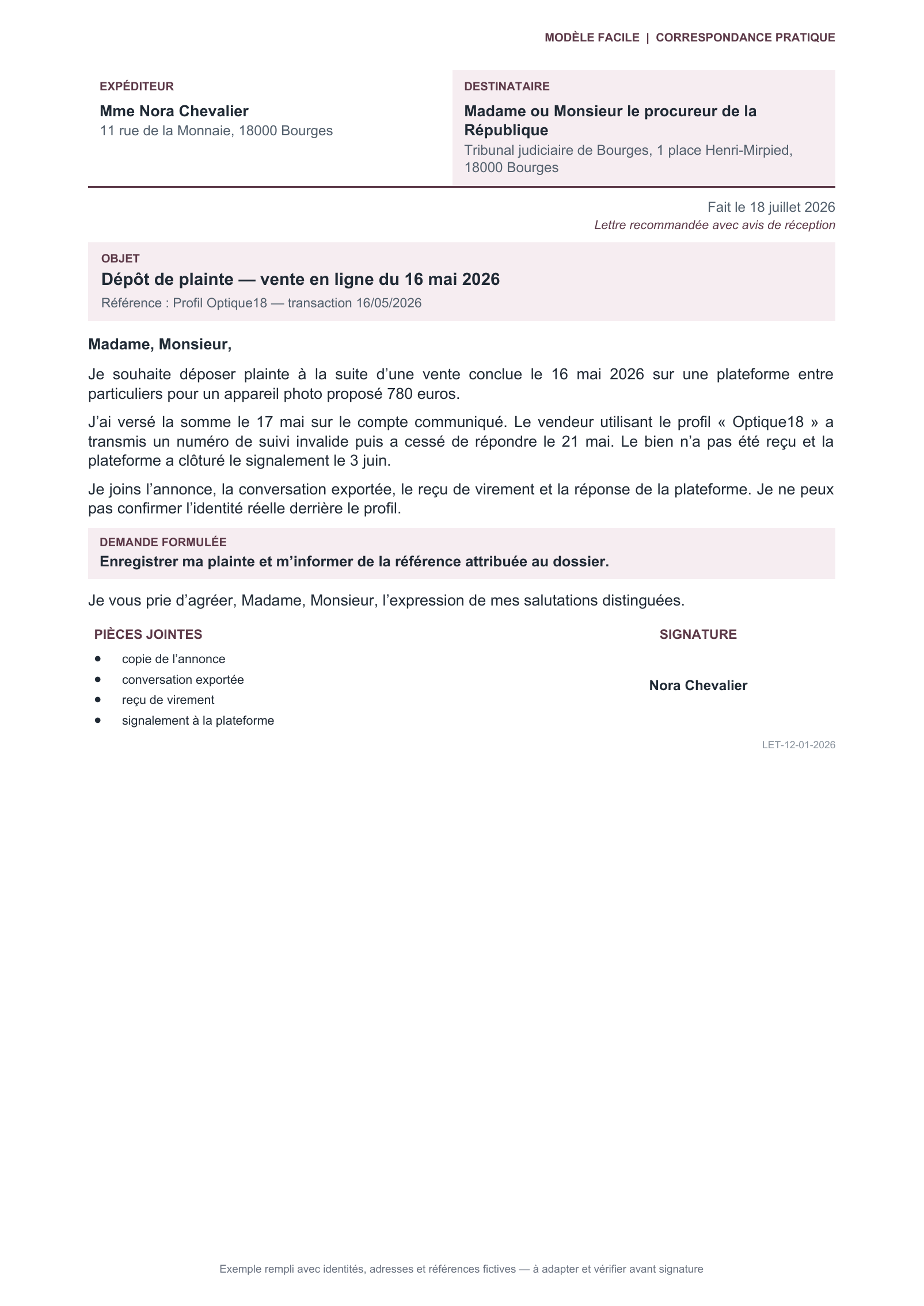 Aperçu — Fraude lors d’une vente en ligne