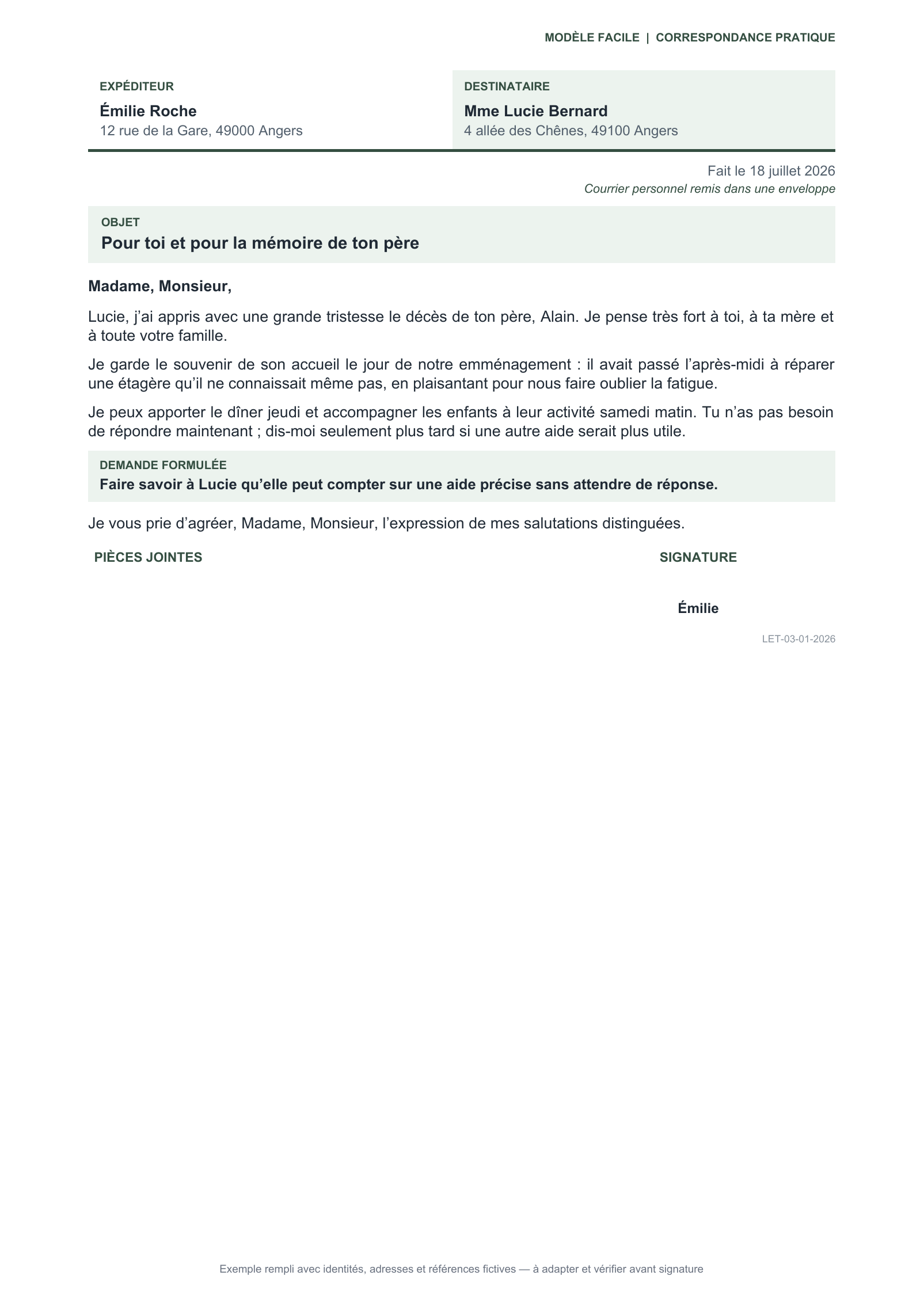 Aperçu — Condoléances à une amie proche