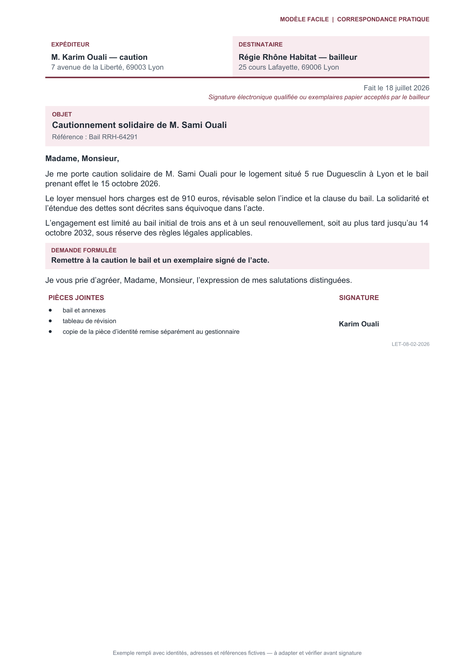 Aperçu — Caution solidaire à durée déterminée