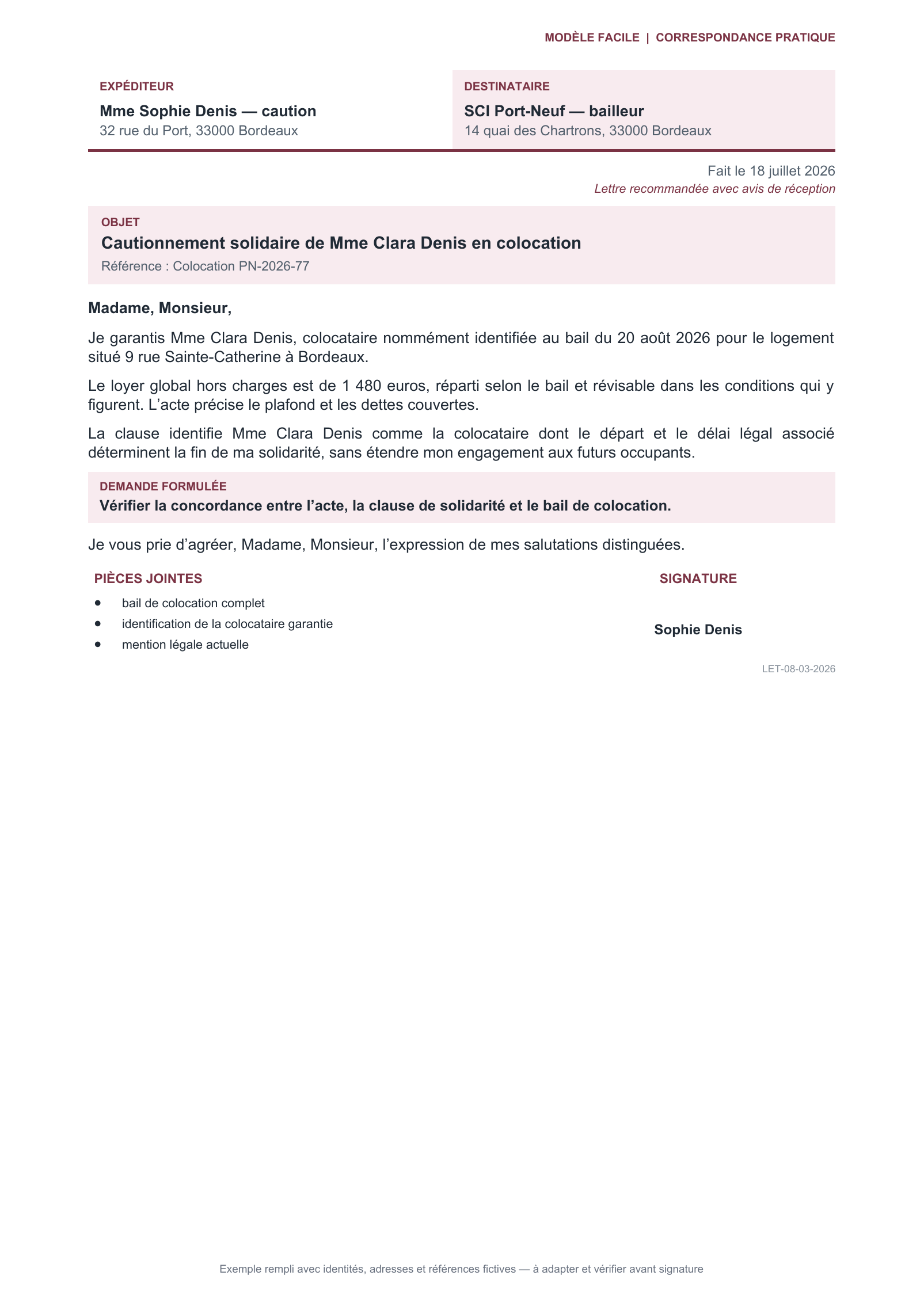 Aperçu — Caution de colocataire identifiée