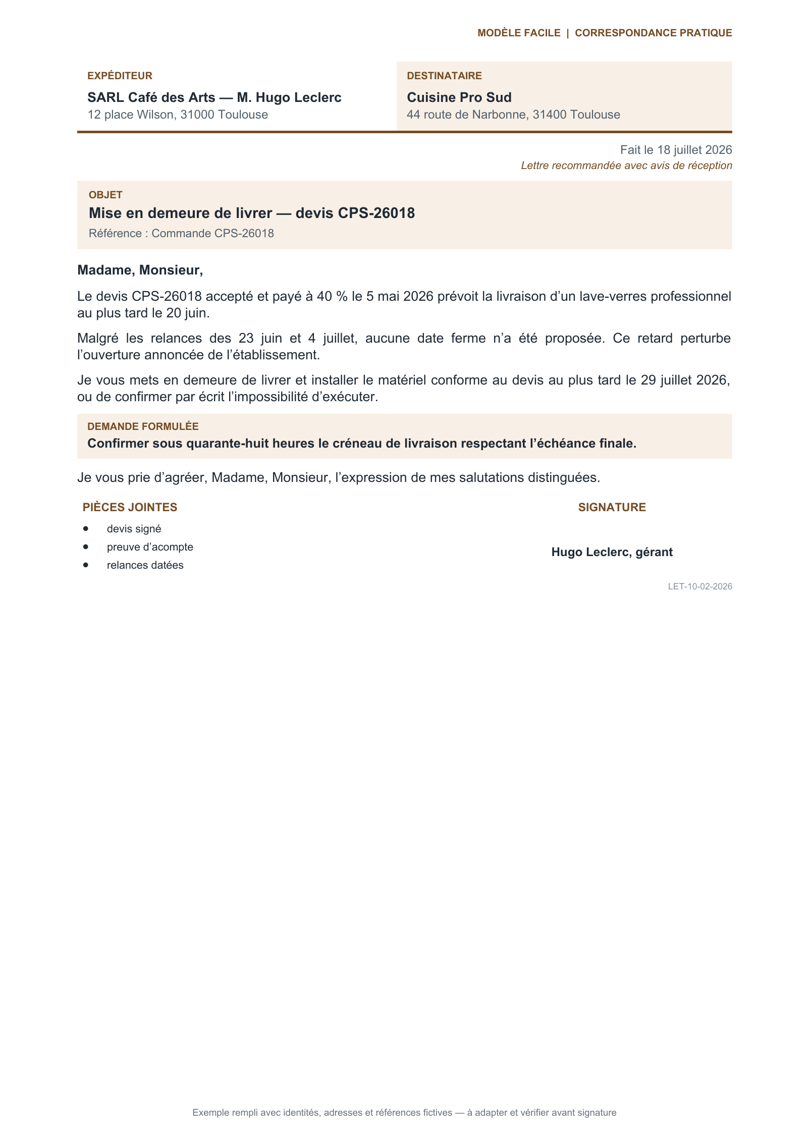 Aperçu — Livraison d’un équipement commandé