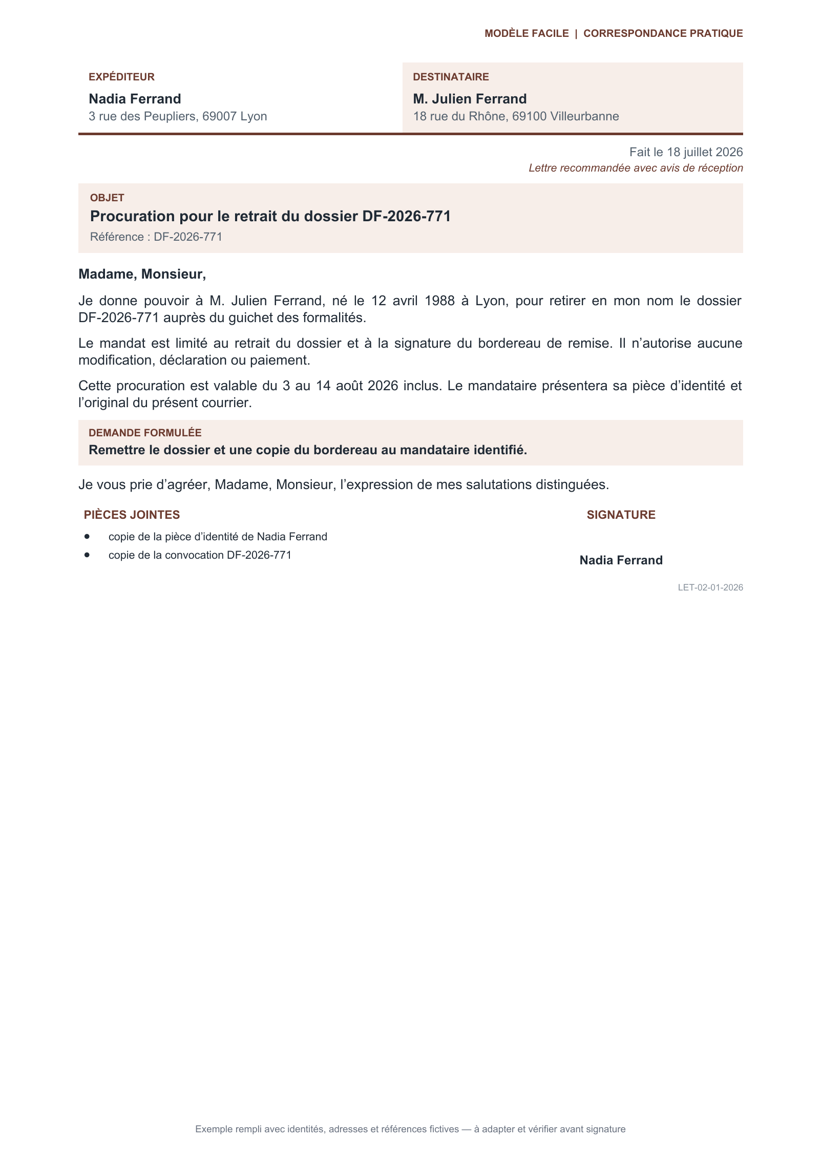 Aperçu — Procuration pour retirer un dossier