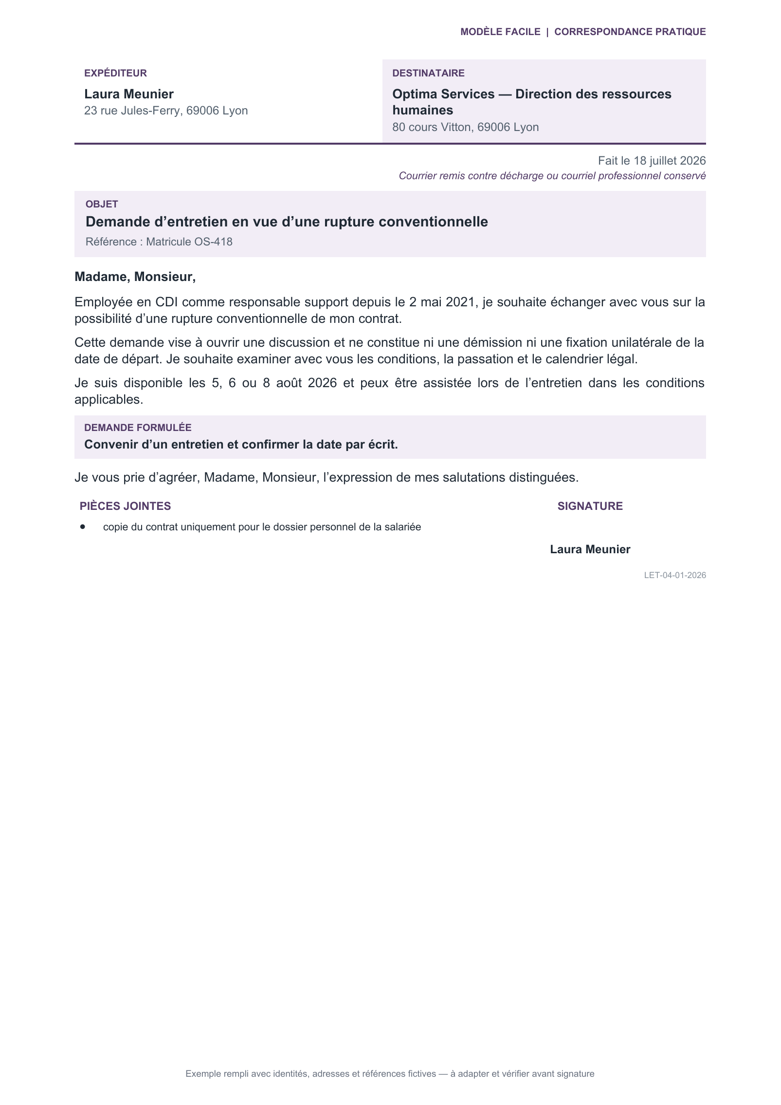 Aperçu — Demande d’entretien par le salarié