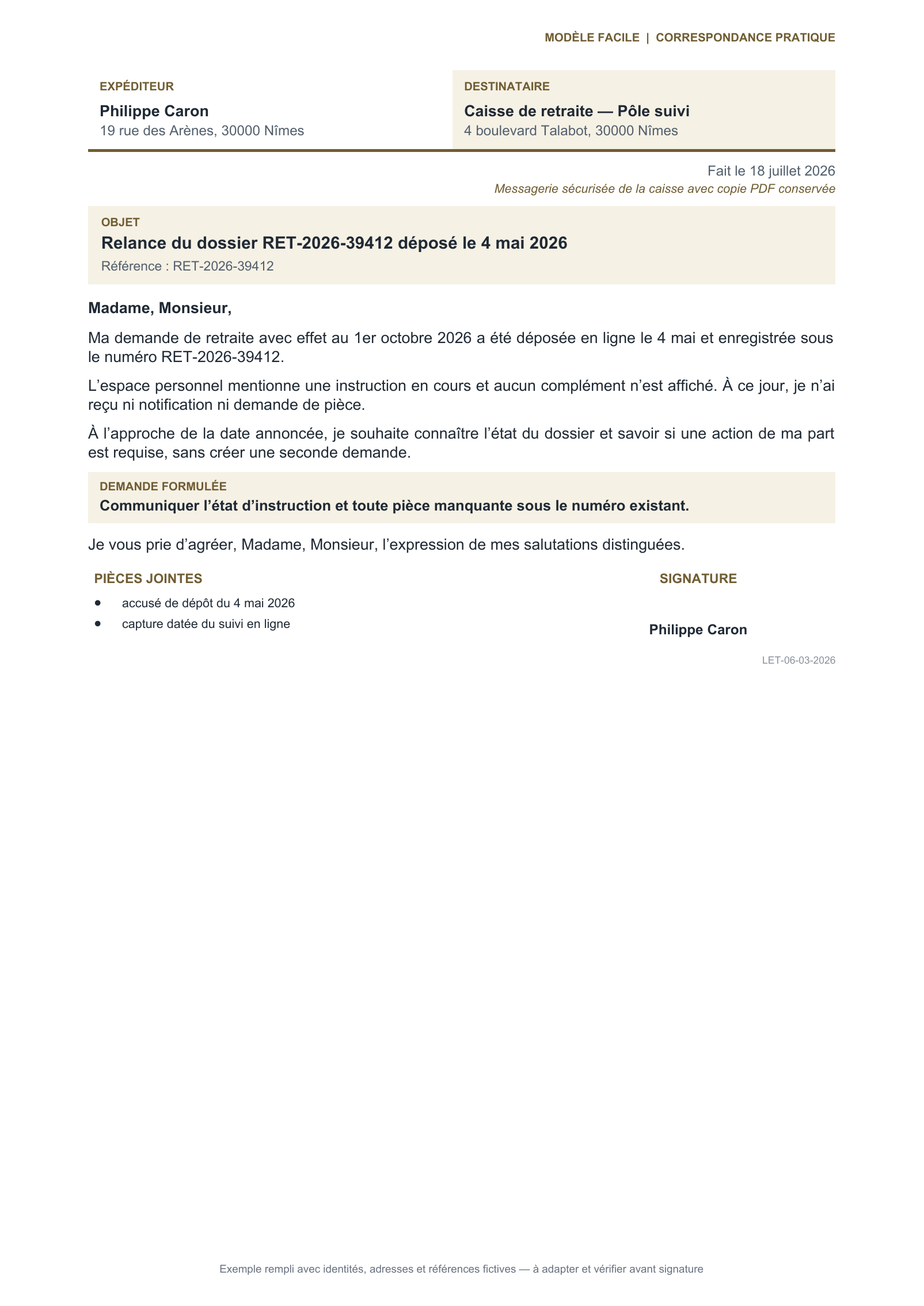 Aperçu — Relance d’un dossier sans notification