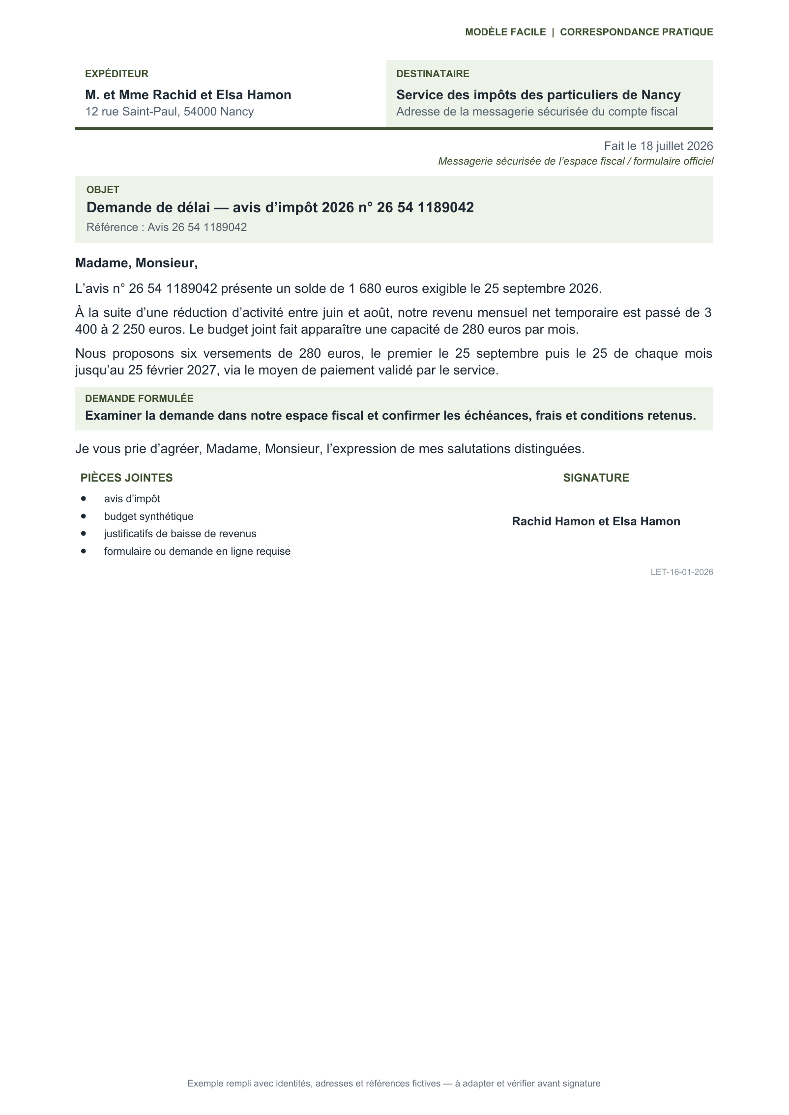 Aperçu — Demande de délai pour un impôt