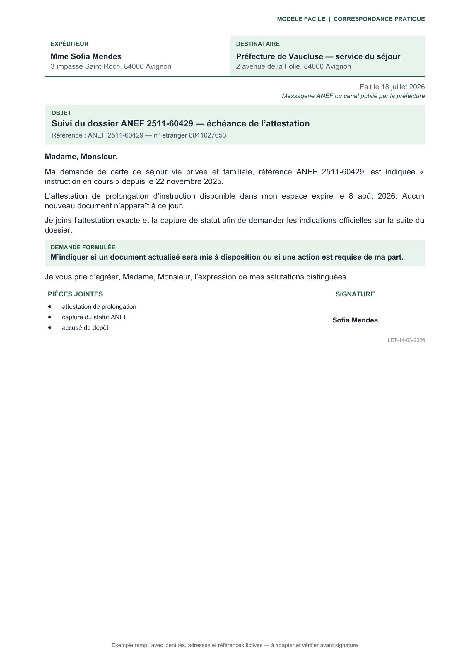 Aperçu — Suivi d’un dossier en instruction
