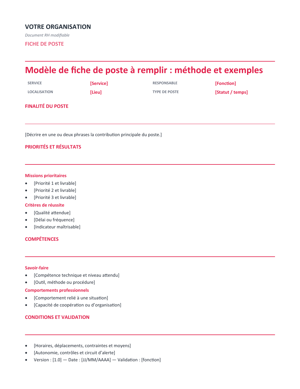 Aperçu — Fiche de poste à remplir : méthode et exemples — version Opérationnelle
