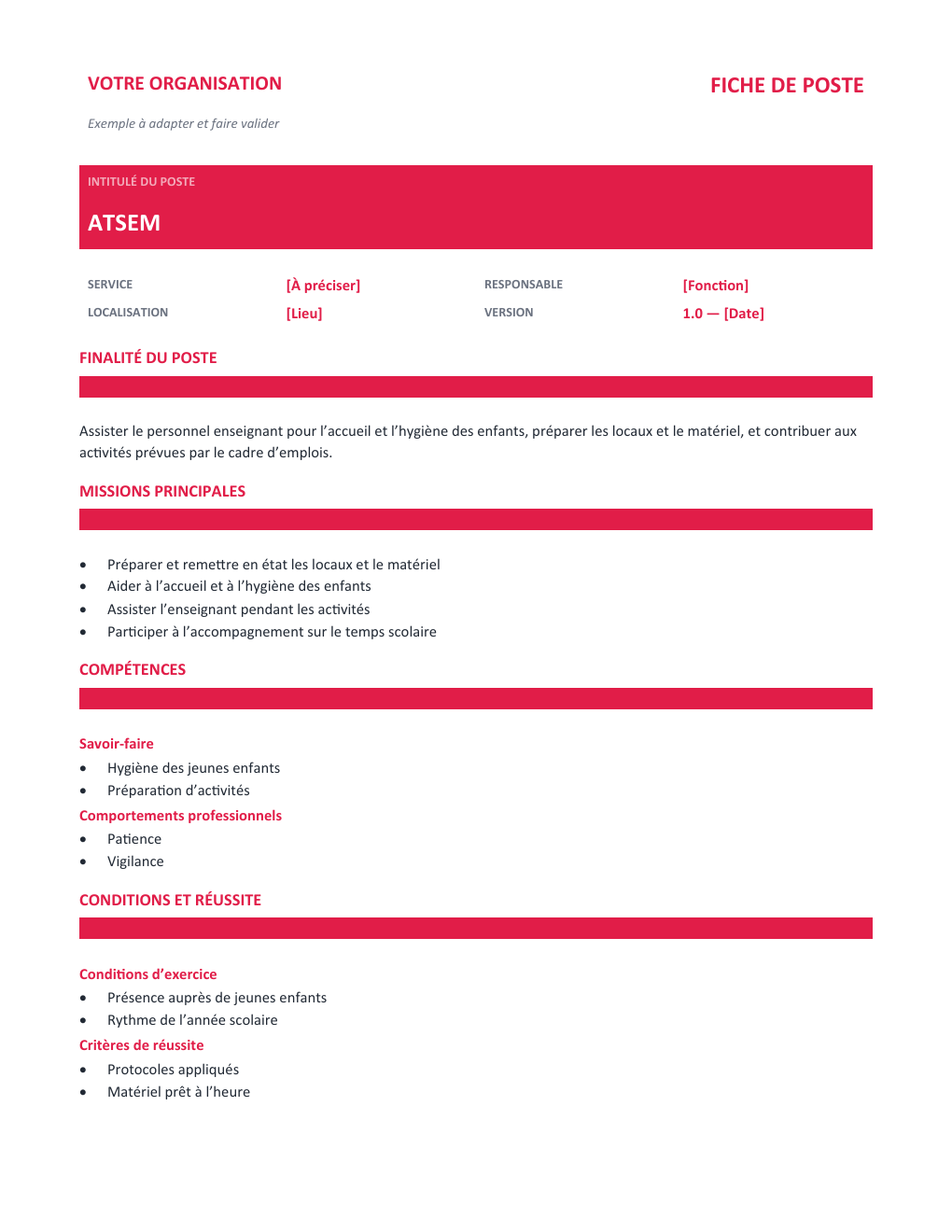Aperçu — Fiche de poste ATSEM — version Classique