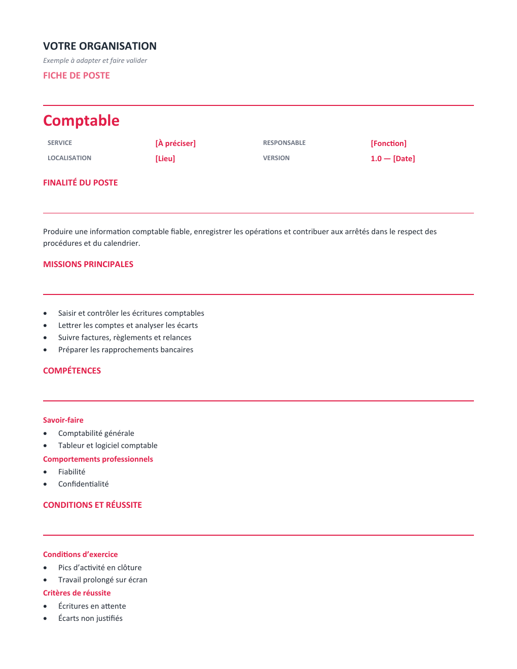 Aperçu — Fiche de poste Comptable — version Opérationnelle