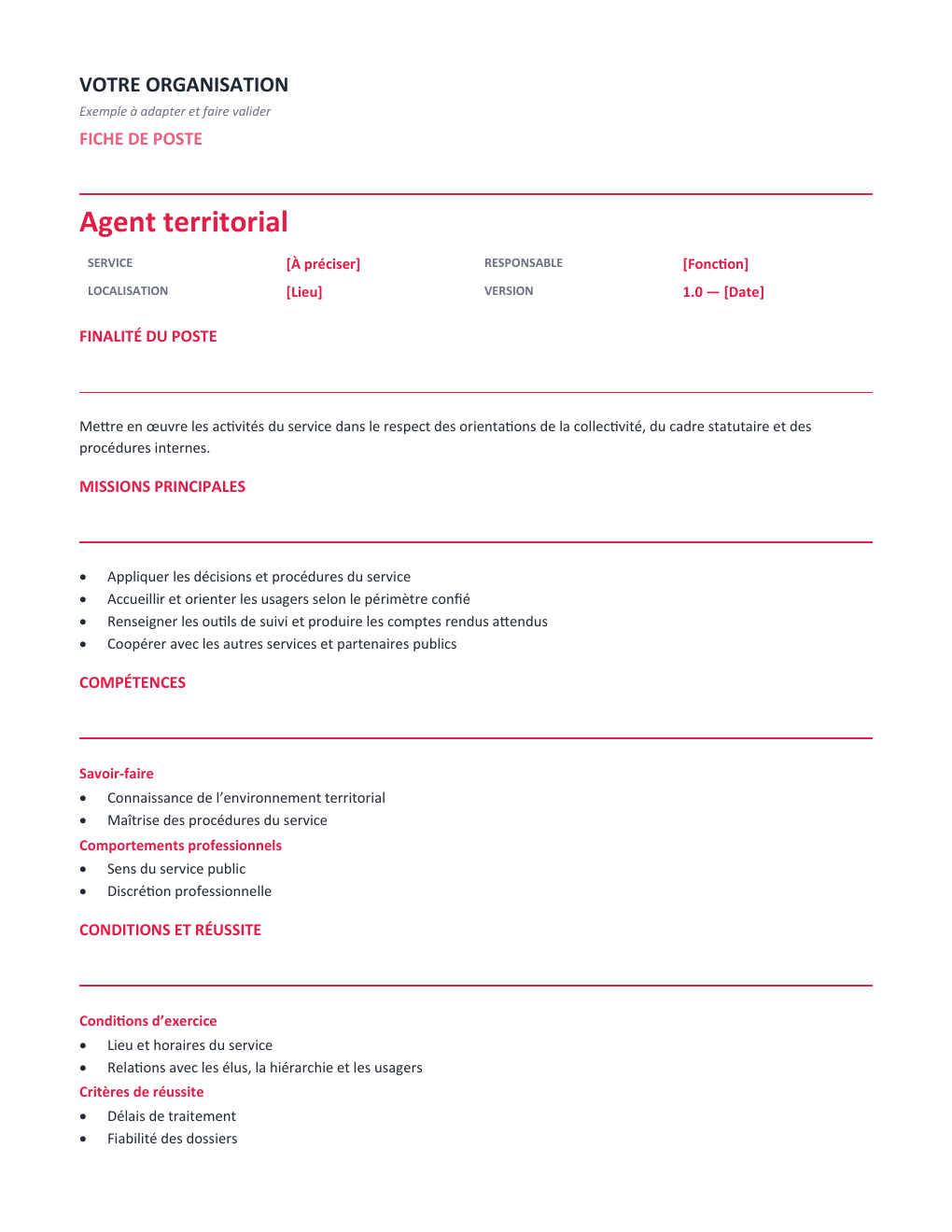 Aperçu — Fiche de poste Agent territorial — version Opérationnelle